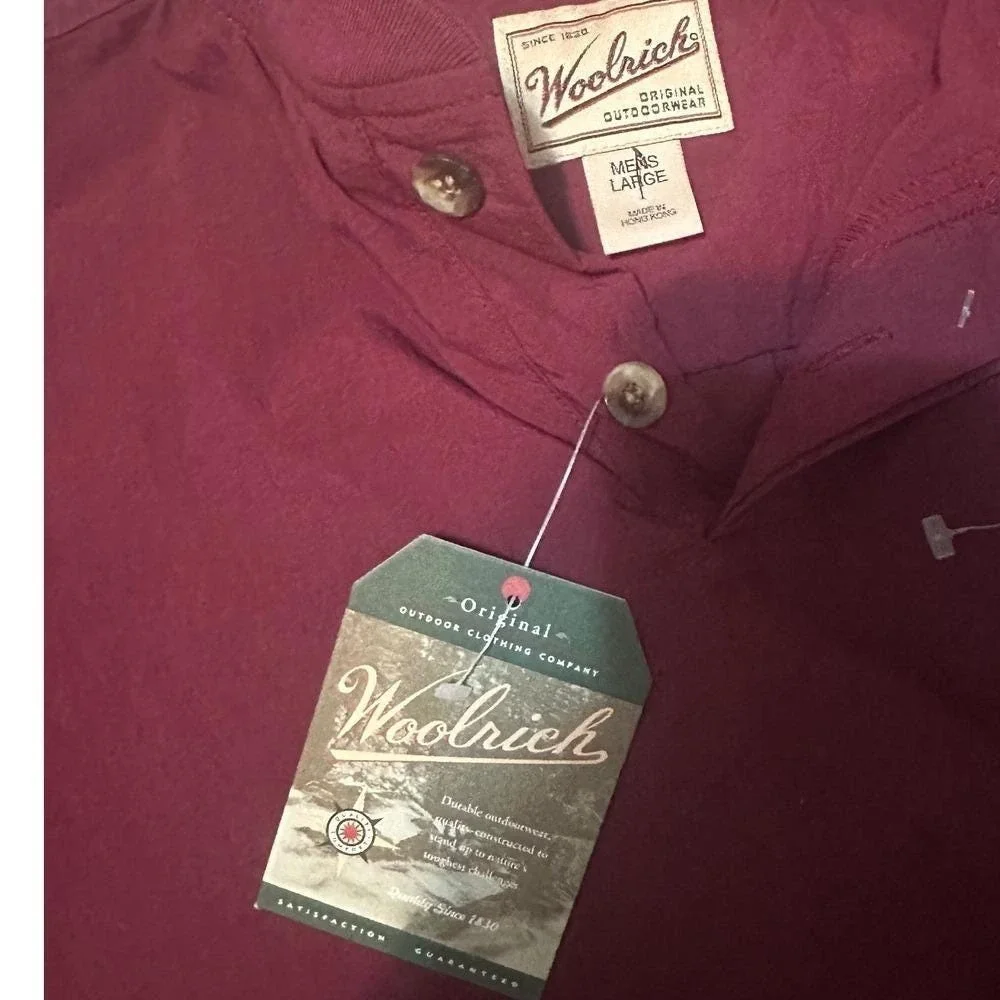 Woolrich Mens Large Pullover Jacket Burgundy Snap‎ Neck Lightweight Outdoor